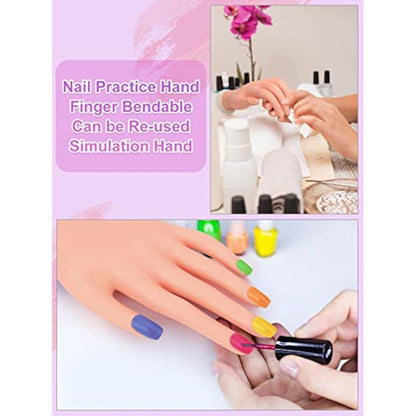 Deciniee Practice Hand for Acrylic Nails: Silicone Nail Practice Hand - 200 Pcs Nail Tips Professional Nail Hand Practice Model - Flexible Fake Hand Nail Art Hand Tools for DIY Nail Manicure