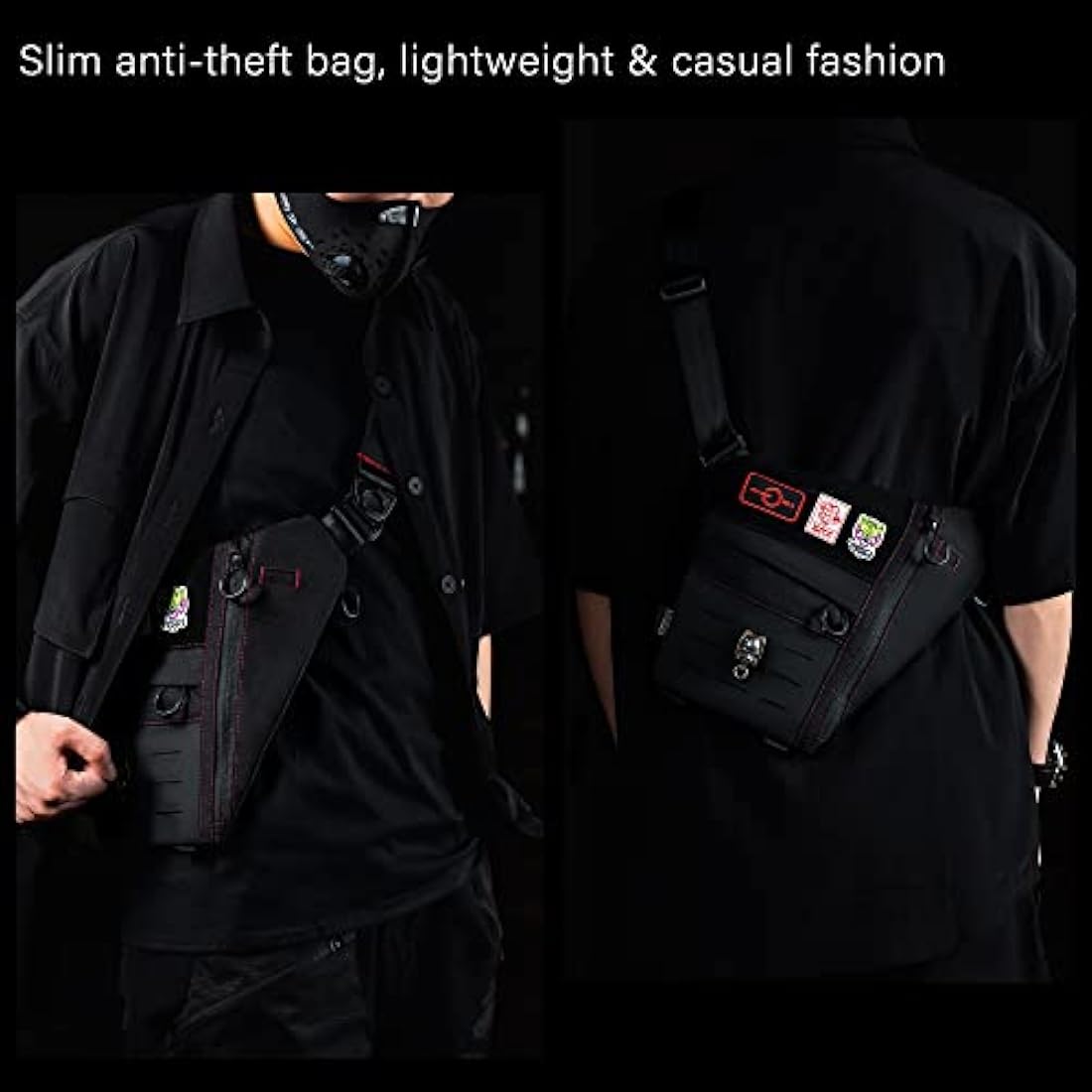 TACTICAL_GEEK Cache L1 Sling Shoulder Bag, Lightweight Multipurpose Daypack, Chest Backpack Casual Shoulder Crossbody for Daily Carry, Outdoor Sports, Hiking, Camping, Trekking, Black Red& Left