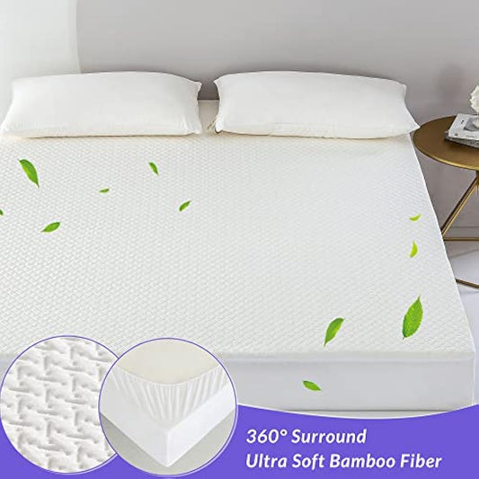 Coriwell Waterproof Mattress Protector - Super King Size Bamboo Extra Deep Pocket Mattress Protector, Breathable Fitted Bed Mattress Covers with Elasticated Skirt White