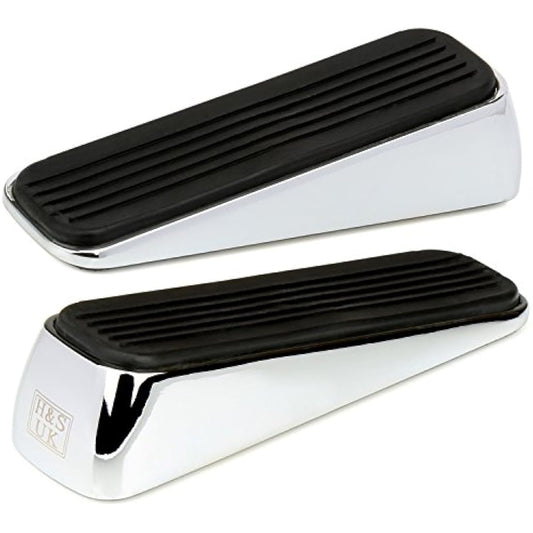 H&S 2 Stainless Steel Door Wedge - Heavy Duty Door Stop - Metal Doorstop Bumper Buffer with Rubber - Wedges Indoors Rubber - Weighted Stopper for Balcony Outdoor Indoor