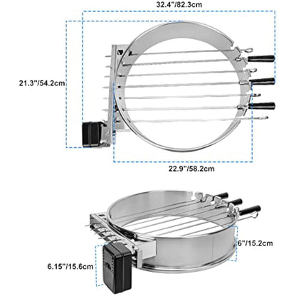 onlyfire BRK-6072 Rotisserie Kebab Skewer BBQ Kit Stainless Steel with Electric Battery Motor Fits Weber 57CM Charcoal Kettle Grill