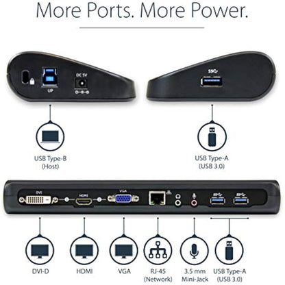 StarTech.com USB 3.0 Docking Station with HDMI and DVI/VGA - Dual Monitor - Universal Laptop Dock - Mac and Windows Compatible (USB3SDOCKHDV)