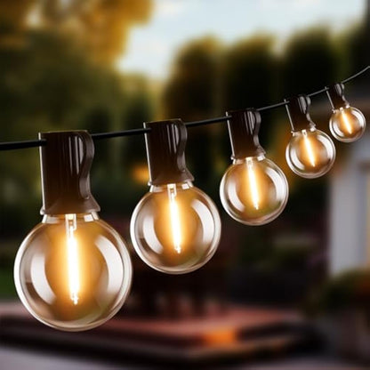 Yuucio Outdoor LED String Lights 100FT, 30M Festoon Lights Mains Powered with 52 Plastic Bulbs, Waterproof for Garden Patio Backyard Gazebo Weddings Halloween Decorations, Warm White 2700K
