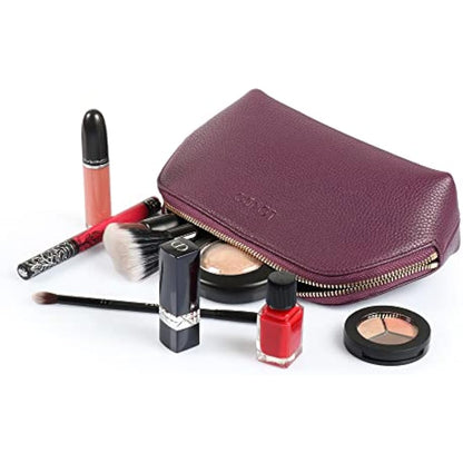 LONDO Genuine Leather Makeup Bag Cosmetic Pouch Travel Organizer Toiletry Clutch (Purple)