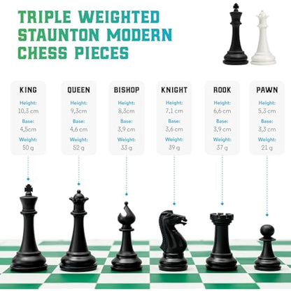 Best Chess Set Ever 3X Tournament Chess Set with Staunton Triple Weighted Pieces (10.3 cm King) for Adults & Kids – Foldable Roll-up Double-Sided 50x50 cm Silicone Board Mat, Ideal for gifting