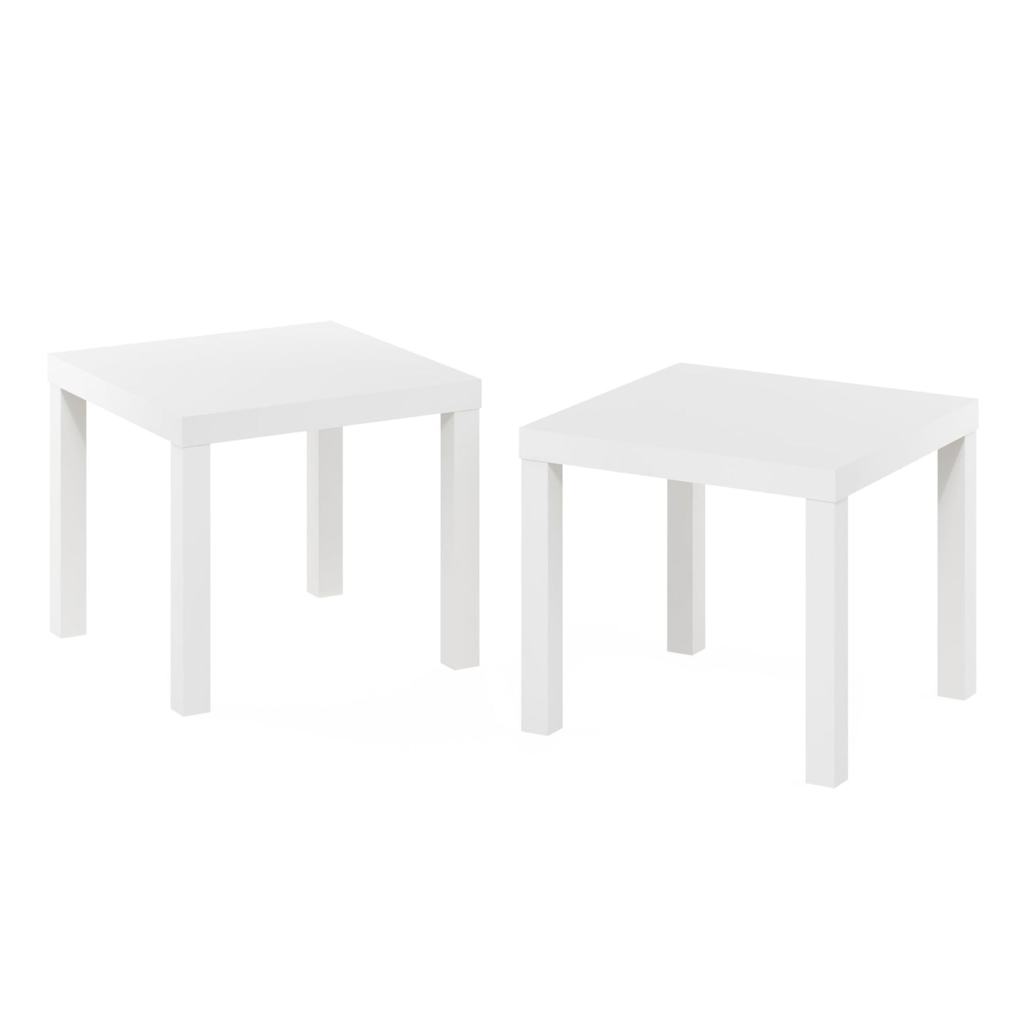 Furinno CLASSIC Side Table Set of 2, Square End Table with 1.8 Thick Tabletop, Night Stand, Bedside Table, for Living Room, Bedroom, White
