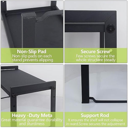 Goodsnetic Expandable Cabinet Shelf 13.8~26"(L), Stackable Kitchen Counter Organizer, 33LBS Heavy Duty Riser, Countertop Storage Pantry shelf, Durable Metal Sink Shelf (Black L)