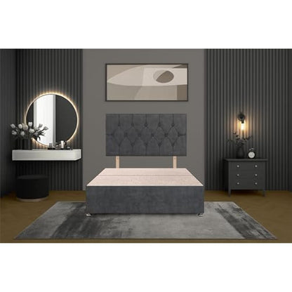 Bed Centre 3FT Single Charcoal Plush Divan Bed Base with Matching Headboard – Stylish Upholstered Platform | No Drawers | UK Made | Durable & Modern Design