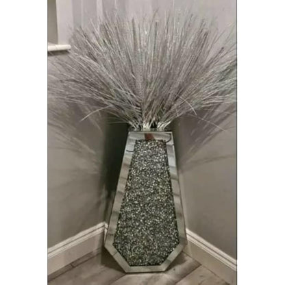 Biznest Large 40Cm Sparkle Diamond Crushed Crystal Sparkly Silver Mirrored Floor Vase Cuffin Shape