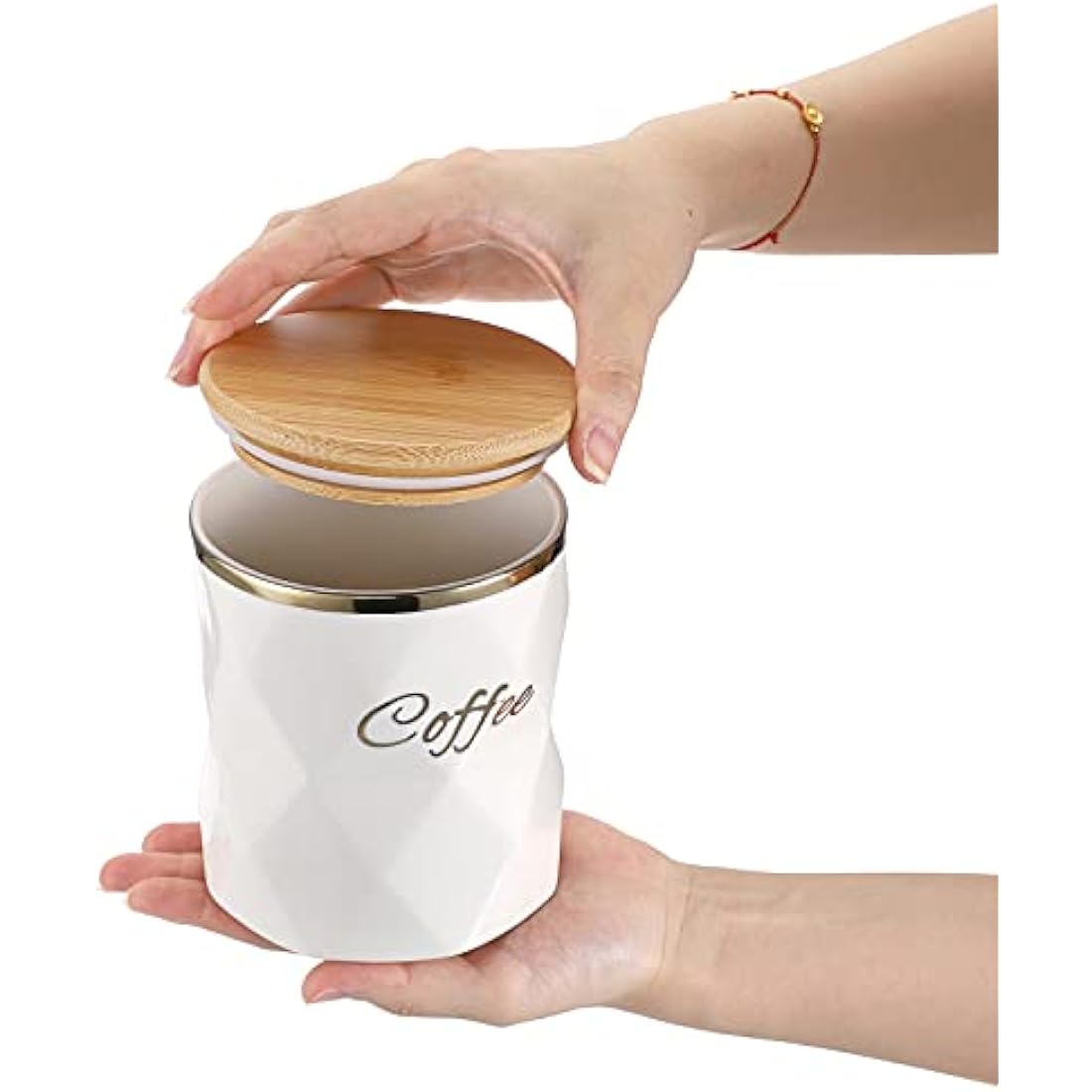 BTSKY White Ceramic Sugar Coffee Tea Canisters with Lid and Tray - Airtight Set of 3 Storage Canisters Food Storage Containers Pots Jars with Bamboo Lid for Kitchen Counter