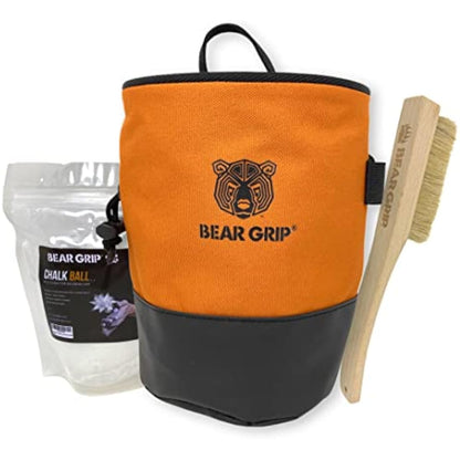 BEAR GRIP Premium Chalk Bag Bundle Pack for Rock Climbing with Waist Belt Chalk Ball and Brush.