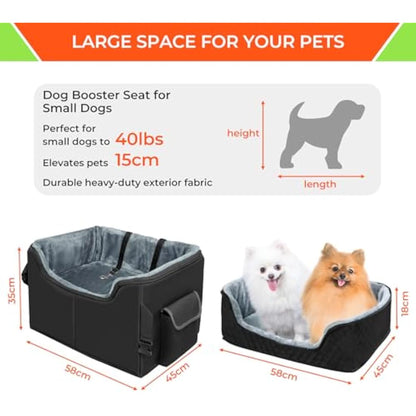Babenest Dog Booster Car Seat, Extra Stable Pet Booster for Small to Medium-Sized Dogs Cats with Safety Leash, Washable Puppy Travel Car Seat Protector with Storage Pocket for Back Front Seat(M Black）