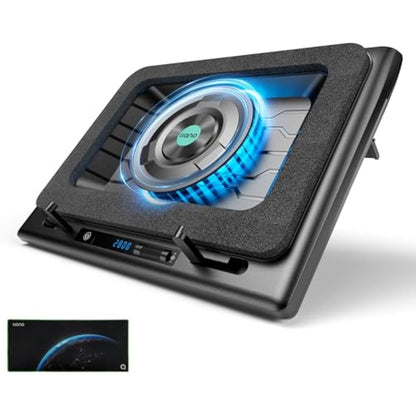 llano Gaming Laptop Cooling Pad Cooler Stand with 5.5inch External Fan Adjustable Speed Touch Control 3-Port USB Rapid Temperature regulation for Computer Notebook 15-19in (V13 No RGB)