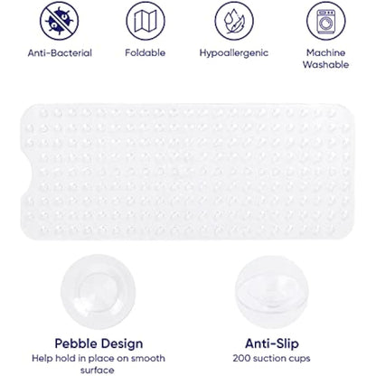 MOONLIGHT20015 Shower Bath Mat Non Slip Anti Mould & Mildew with Strong Suction Cups Grip and Drain Holes Soft Rubber Shower Mats - PVC Bathroom Mat Machine Washable (100x40cm, White)
