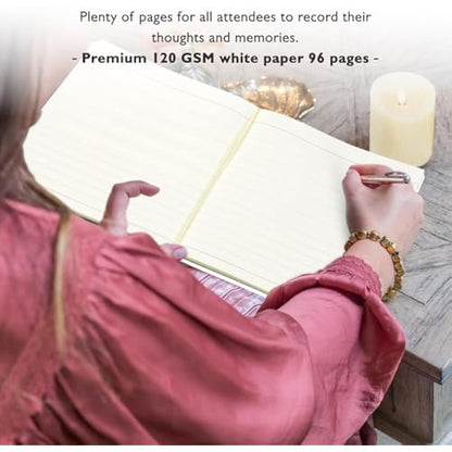 in Loving Memory Condolence Book - 96 Pages with Silver Gilt Pages & Storage Box - Hardcover Memorial Guest Book with 1152 Message Lines & Keepsake Pocket - for Funeral Services (White, 218x160mm)