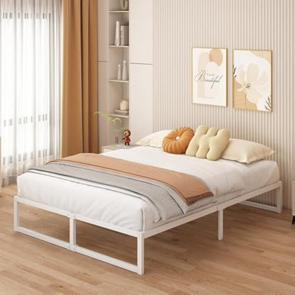 Yicensen Small Double Bed Frame 120x190 cm, Metal Bed Frame Small Double with Steel Slat Support, Easy Assembly, Noise Free, No Box Spring Needed, 30cm High, White