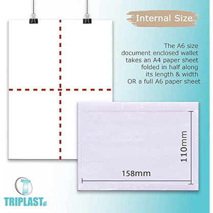 Triplast 500 x A6 Plain Document Enclosed Wallet (158 x 110 mm) | Peel & Seal Clear Plastic Envelopes/Sleeves/Pockets/Wallets | Attach Invoices, Packing Lists & Delivery Notes to Parcels