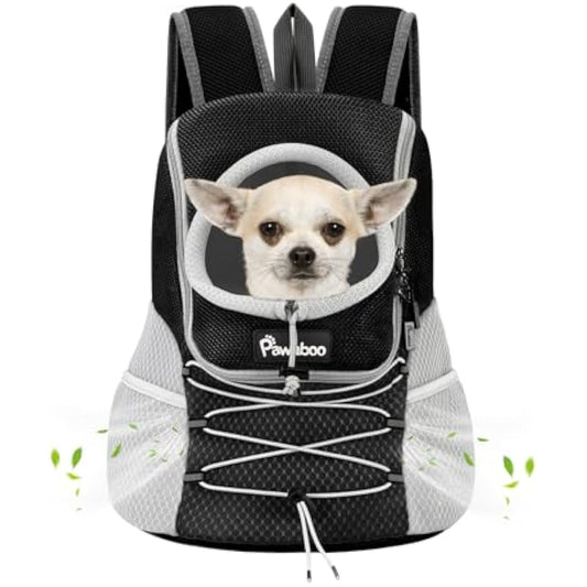 Pawaboo Pet Dog Carrier Backpack Small Size, Small Puppy Dog Travel Carrier Front Pack, Small Breathable Dog Small Carrying Backpack with Safety Strips, Black
