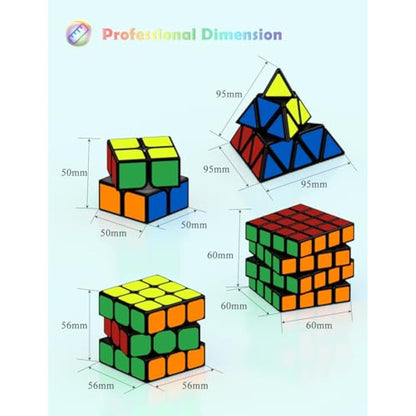 ROXENDA Speed Cube Set, 2X2 3X3 4X4 Pyramid Cube Original Fast with Instruction [4 Pack](Sticker Cube Set)