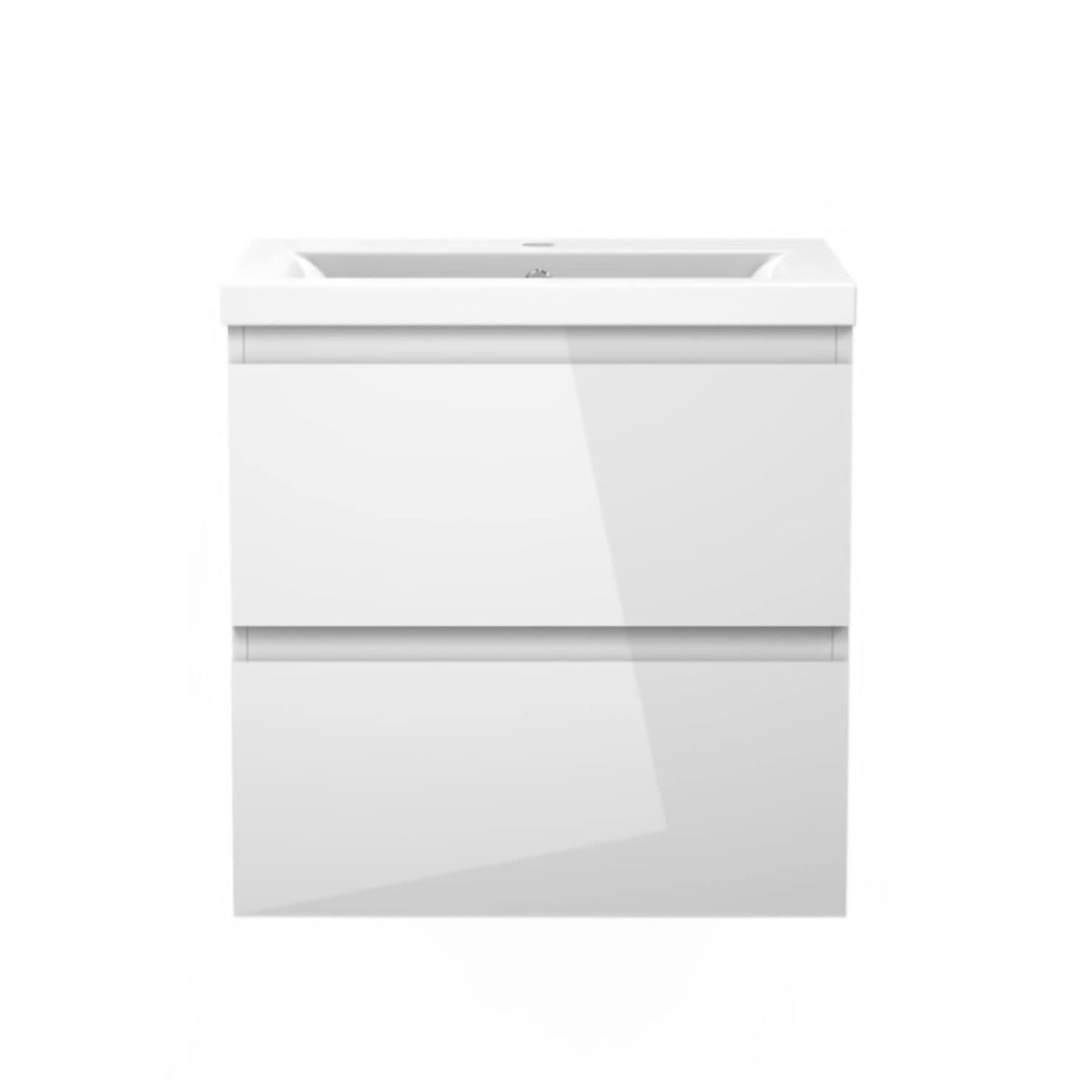 Biubiubath 600mm Bathroom Sink Unit with Basin Gloss White 2 Soft Close Drawers Wall Mounted Bathroom Suite with Vanity Unit Modern Handless Design
