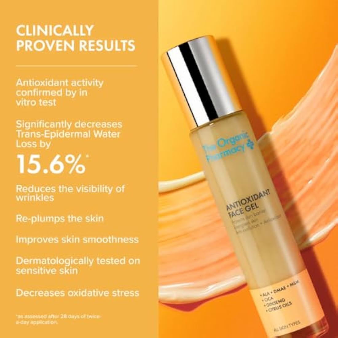 The Organic Pharmacy Antioxidant Face Gel, 35ml - Water-based Gel - Repair and Protect the Skin from Oxidative Stress - Packed with Antioxidants - 75.6% Organic, 86.9% Natural