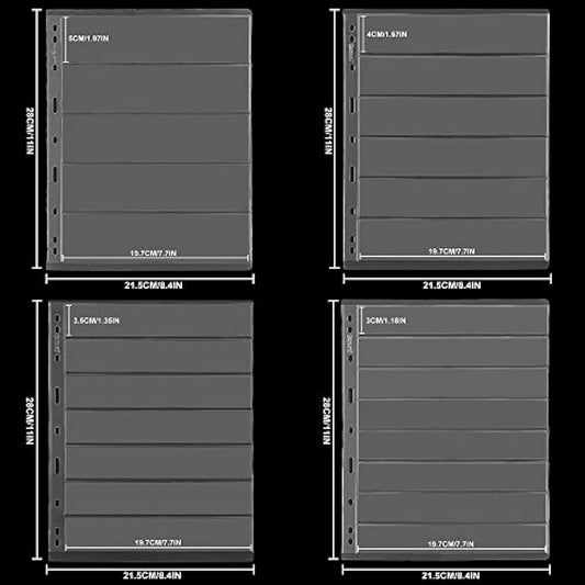 Postage Stamp Pages - 12 Sheets Clear Single-Sided Stamp Sleeves Inserts 5/6/7/8 Rows for Stamp Collection Binder IS02MX112