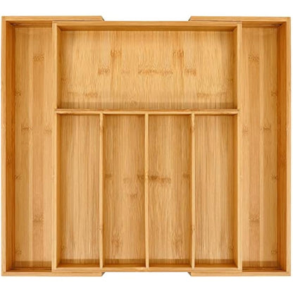 VaeFae Bamboo Cutlery Drawer Organiser, Expandable Cutlery Tray, Wooden Drawer Dividers for Kitchen Utensils and Flatware (5-7 Slots)