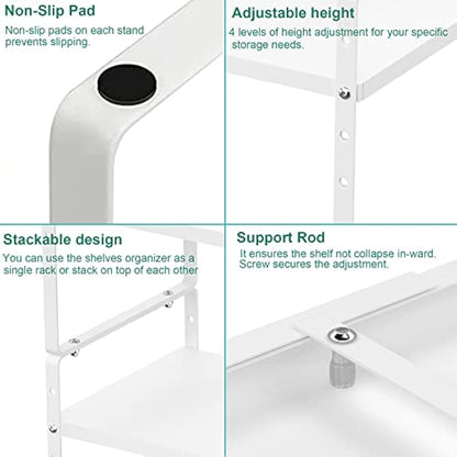 iPEGTOP Expandable Cabinet Storage Shelf Organizer Rack, Heavy Duty Steel Metal Spice Rack Adjustable Height Home Office Pantry Shelf Space for Counter Kitchen Organization, White, Medium
