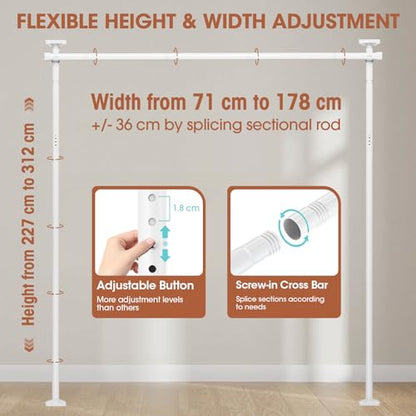 WELDUN Room Divider Curtain Rods, Floor Standing drapery rod, No Drill Damage Free Stand Alone Curtain Rods, Heavy Duty Vertical Tension Curtain