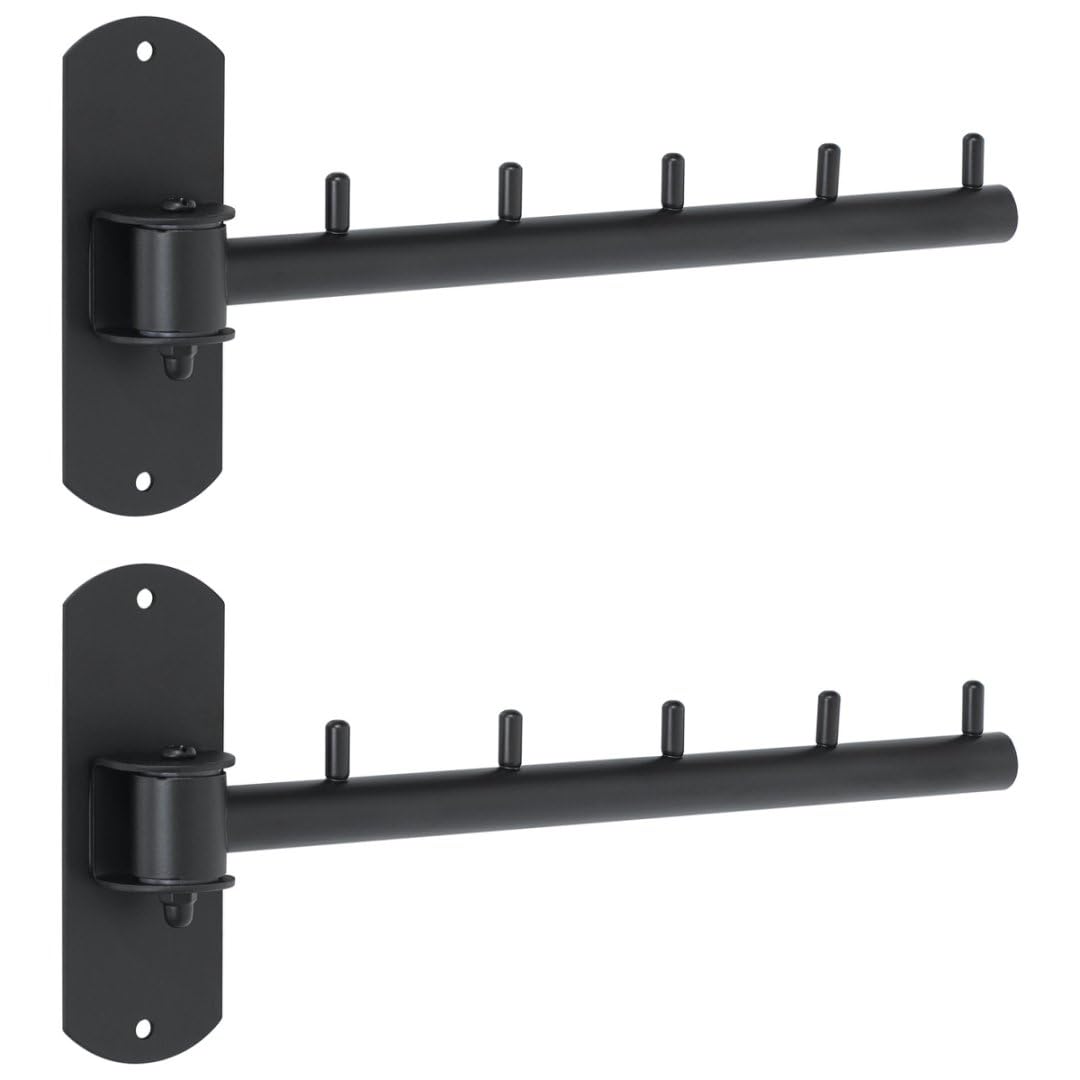 Mooche Clothes Rail Wall Mounted Black 2Pcs, Swivel Rail, 275MM