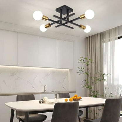 QAREHL Black Chandelier Ceiling Lights Living Room, 4 Light Modern Sputnik Ceiling Lights Industrial Light Fittings Ceilings, Sputnik Chandelier for Bedroom, Kitchen, Dining Room, Hallway, Lounge