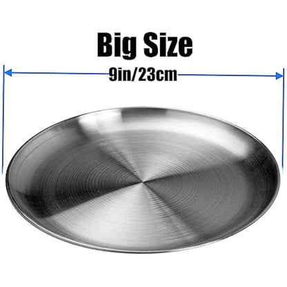 WANBY Stainless Steel Plates 304 Metal Lightweight Steel Plate Unbreakable Dinner Dishes Plates Set Non-Toxin Dishwasher Safe BPA Free and Healthy (10 Pcs)