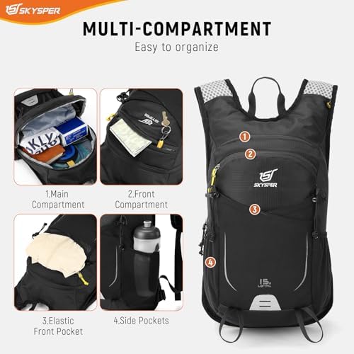 SKYSPER 15L Hiking Backpack Small Travel Daypack Breathable Lightweight Day Hike Rucksack with Shoulder Pocket Women Men