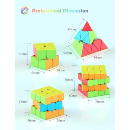 ROXENDA Speed Cube Set, 2X2 3X3 4X4 Pyramid Fast Cube Stickerless with Instruction [4 Pack] (Stickerless Cube Set)