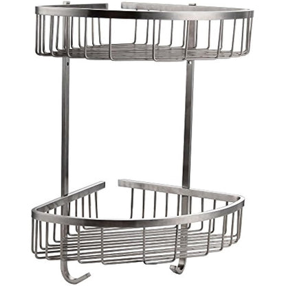Konhard CS002 Wall Bathroom and Shower Basket, Brushed Stainless Steel 2 Tier