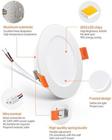 Tomosu LED Downlights for Ceiling Natural White 4000K 5W 450LM, AC 220-240V, Cut Φ75-90mm, 24mm Ultra Slim LED Recessed Ceiling Lights, IP44 Spotlights for Bathroom, 20 Pack