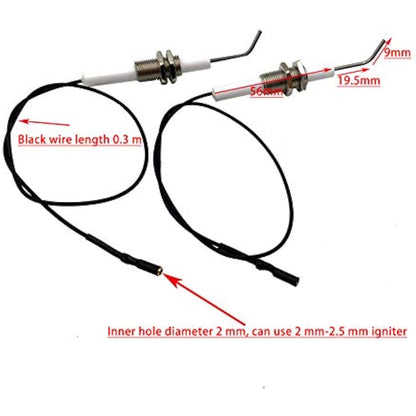 METER STAR Gas Grill/Range/Heater/Grill Igniters,Push Button Piezo Igniter with Threaded Universal Ceramic Electrode Ignition Spark Plug Wire Long 30cm Electronic Device Set of 2