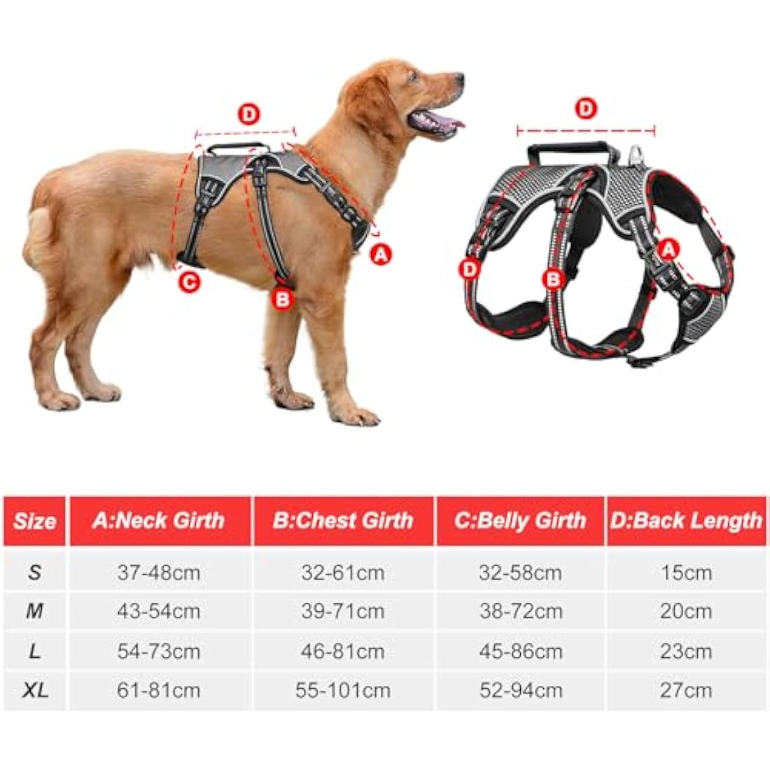 HEELE Escape Proof Dog Harness - No Pull Reflective Adjustable Vest with Durable Handle, Ideal for Outdoor Training & Walking, Fits Big/Active Dogs, Black, XL