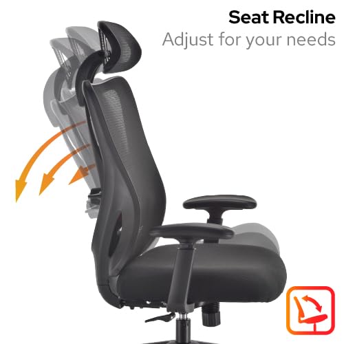 Office Hippo Ergonomic Mesh Office Desk Chair, Adjustable Arms, Swivel Chair with 2D Adjustable Lumbar Support, Headrest & Tension Control