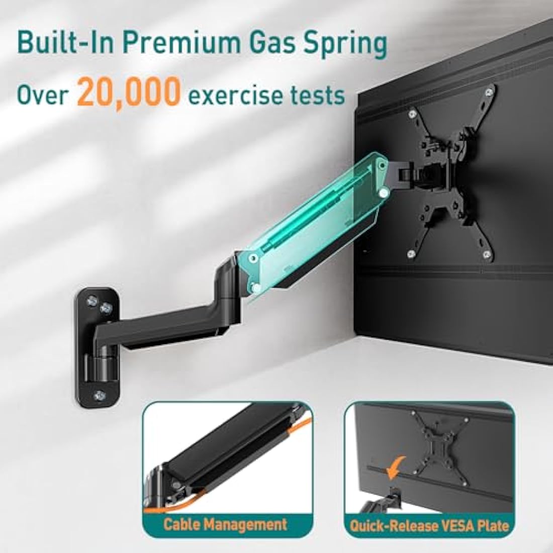 ELIVED Monitor Wall Mount for Most Max 35 inch Screens, Gas Spring Single Monitor Arm with VESA Extension Kit for VESA 75x75, 100x100, 100x200, 200x100, 200x200, Support 3-12KG Display EV6023