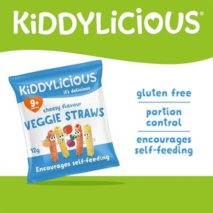 Kiddylicious Cheesy Veggie Straws - Delicious Snacks for Kids - Suitable for 9+ Months - 9 Packs