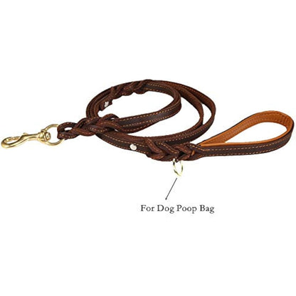 JYHY Leather Dog Leash with Double Handle - 6 ft Long & 5/8" Wide Braided Genuine Leather Dog Leash for Large, Medium & Small Dogs Training & Walking