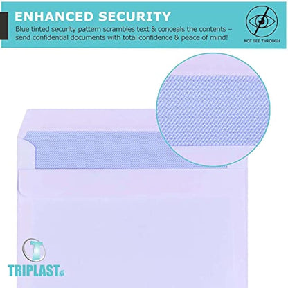 Triplast 500 x C6 Window Self Seal Security Envelopes (Size: 114x162mm) | Address Window, Self Sealing & Printer Safe Mailing Paper Envelopes | Ideal for Everyday Home, Office & Commercial Use