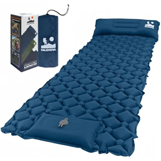 VALEHOWL 800g Ultralight Inflatable Sleeping Mat for Camping, with Foot Pump and Pillow, Compact Camping Mattress for Outdoors, Hiking, Backpacking