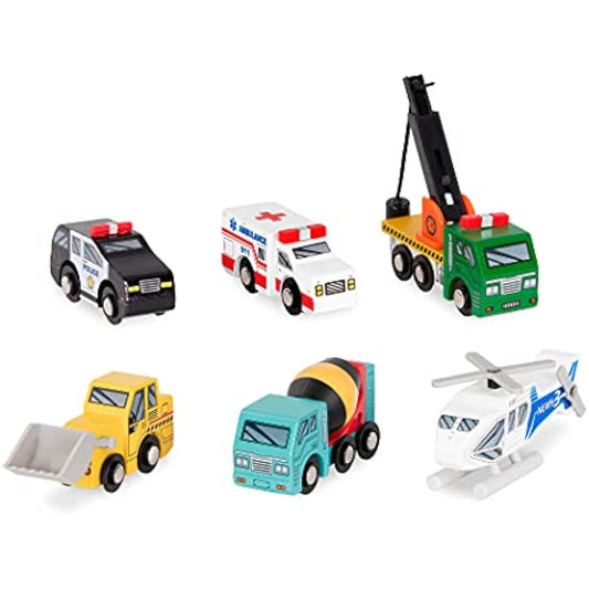 Battat – Wood Cars For Kids – 6 Pieces Toy Vehicle Set – Mini Rescue & Construction Vehicles – Toddler Truck Toys – 3+ Years– Wooden Vehicles Set 1