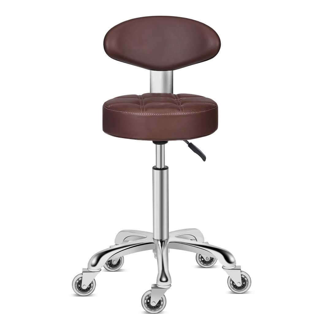 Kaleurrier Rolling Stool Chair with Smooth-rolling Dual-wheel casters,Comfortable Cushioned Backrest, Swivel Seat