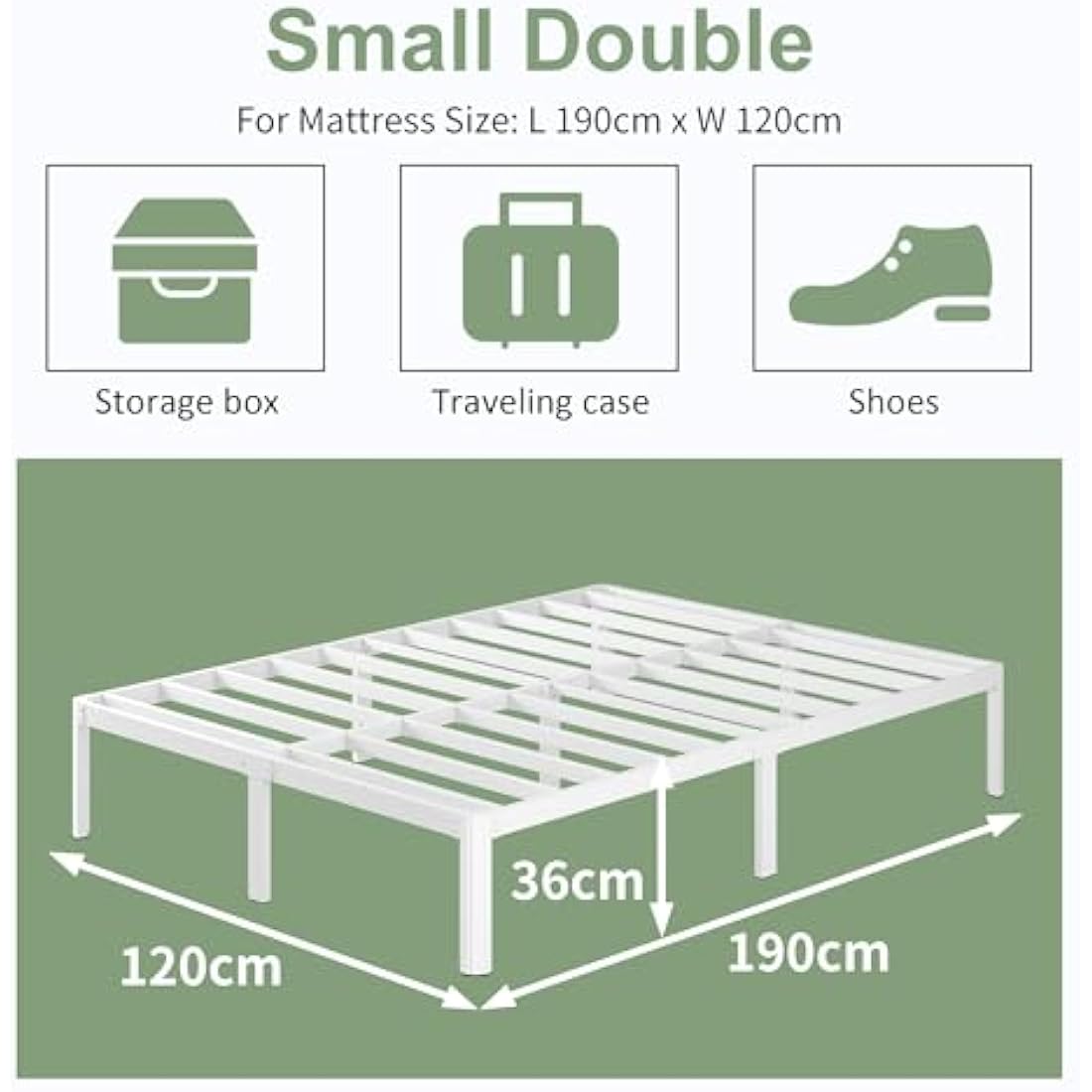 Lutown-Teen White Small Double Bed Frame 4ft with Rounded Corner Legs, Heavy Duty Metal Bed Frame Small Double, Small Double Beds 36 cm High, Noise Free, Easy Assembly