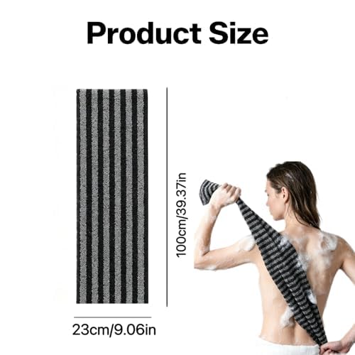 IHONYI Exfoliating Wash Cloth for Men, Black Stripe Body Scrub Towel with Carbon Fiber & Polyester, Deep Cleansing Bath Towel for Skin Care
