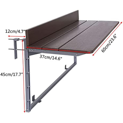 Gdmokle Balcony Hanging Table, Balcony Folding Table, Railing, Hanging Table with 5 Way Height Adjustable, Foldable Balcony Table for Patio Garden, Aluminium Profile Table (60x37 cm/23.6x14.6 inches)