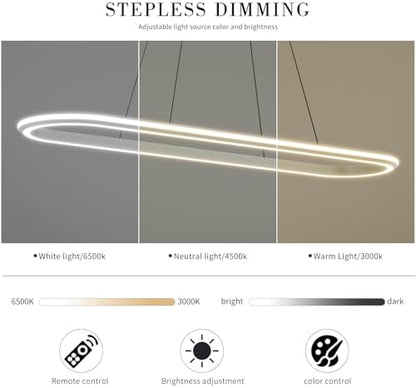 Mikeru Modern LED Oval Pendant Light, 110cm Kitchen Island Pendant Light, Dimmable 3000k-6500k Ceiling Chandelier, Brightness Adjustable 10%-100% for Office, Living Room, Island